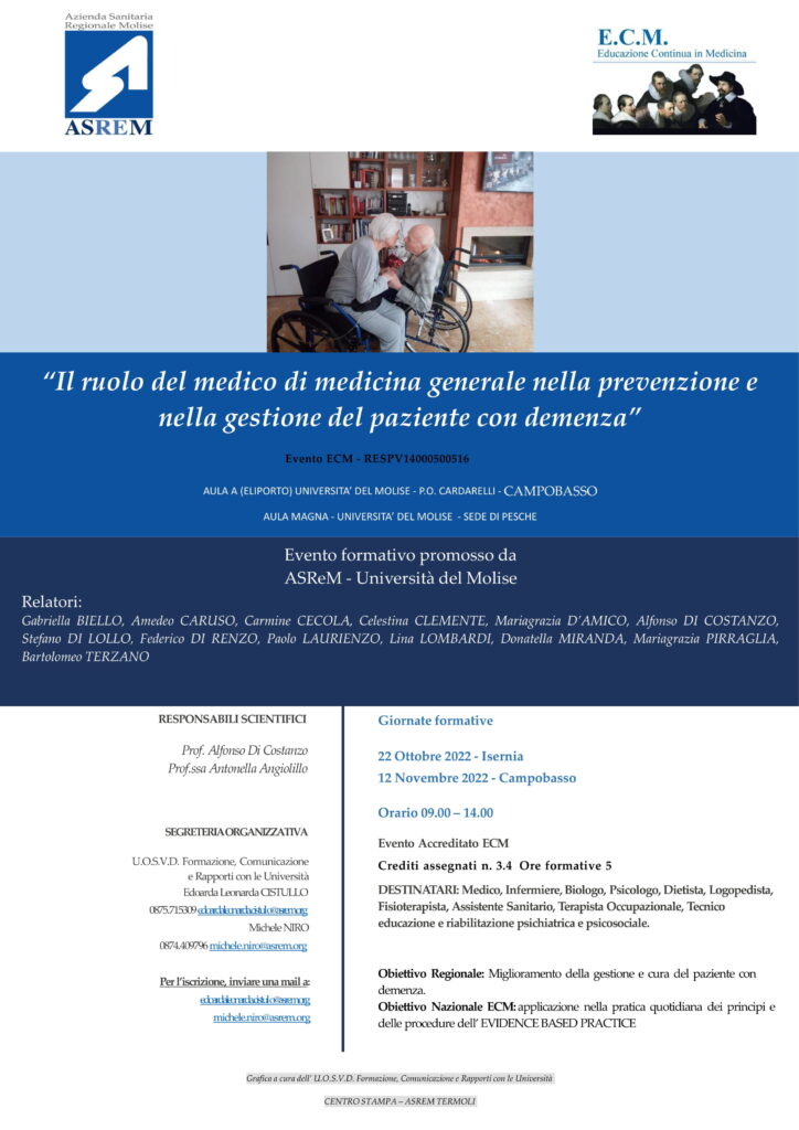 Evento ECM: Il ruolo del medico di medicina generale nella prevenzione e nella gestione del paziente con demenza